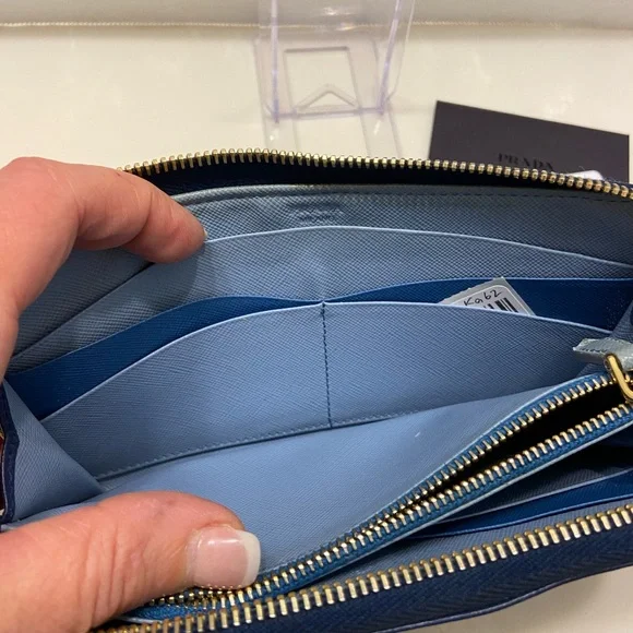 Authentic Prada Long Blue Saffiano Leather Wallet Luxury Designer - Picture 9 of 14